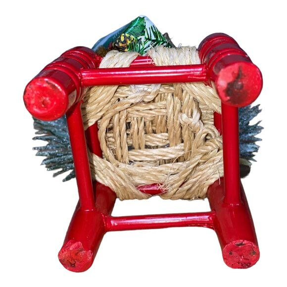 Handcrafted Teddy Bear Christmas Decoration On Red Chair With Festive Details - Picture 6 of 7